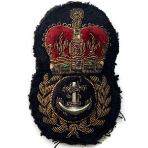 British Royal Navy Petty Officers BULLION Cloth Naval Cap Badge - Queens Crown