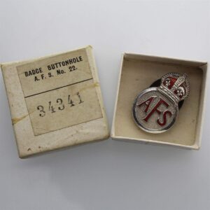 WW2 Auxiliary Fire Service AFS Lapel Badge & Matching Numbered Box