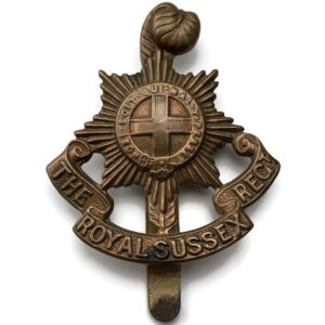 WW1 1916 ECONOMY ISSUE Royal Sussex Regiment ALL BRASS Cap Badge