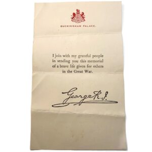 WW1 Death Penny / Memorial Plaque Buckingham Palace Letter Insert Slip