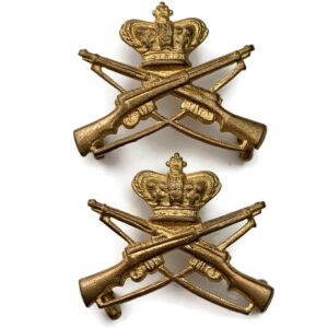 VICTORIAN School of Musketry GILT Collar Badge PAIR - Queen Victoria Crown