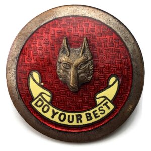 Vintage British Boy Scouts Red ENAMEL Scout Master Cap Badge COLLINS LONDON Makers Mark