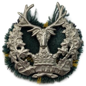 Gordon Highlanders Regiment Cap Badge & ORIGINAL TARTAN BACKING