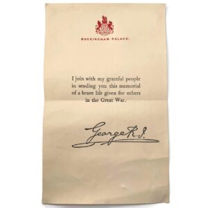 WW1 Death Penny / Memorial Plaque Buckingham Palace Letter Insert Slip