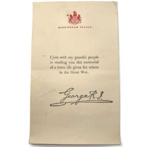 WW1 Death Penny / Memorial Plaque Buckingham Palace Letter Insert Slip