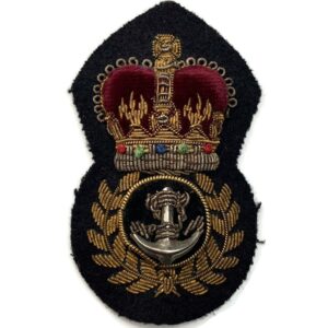 British Royal Navy Petty Officers BULLION Cloth Cap Badge - Queens Crown