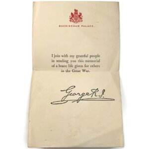 WW1 Death Penny / Memorial Plaque Buckingham Palace Letter Insert Slip