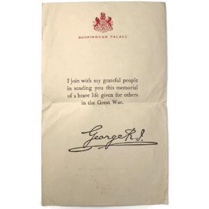 WW1 Death Penny / Memorial Plaque Buckingham Palace Letter Insert Slip