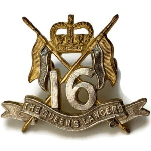 16th The Queen's Lancers Regiment OFFICERS Gilt Cap Badge - Queen's Crown