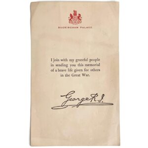 WW1 Death Penny / Memorial Plaque Buckingham Palace Letter Insert Slip