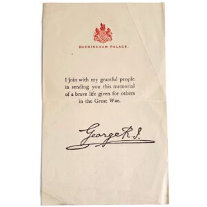 WW1 Death Penny / Memorial Plaque Buckingham Palace Letter Insert Slip