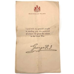 WW1 Death Penny / Memorial Plaque Buckingham Palace Letter Insert Slip