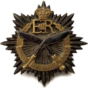 Gurkha Army Service Corps GILT & WHITE METAL Cap Badge - Queens Crown