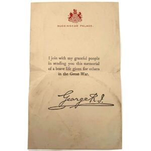 WW1 Death Penny / Memorial Plaque Buckingham Palace Letter Insert Slip
