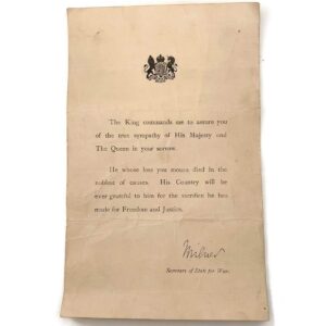 WW1 Lord Milner Buckingham Palace Condolence Letter For Death Plaque Penny Slip KIA