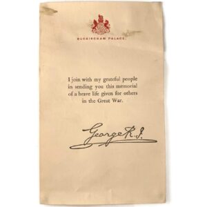 WW1 Death Penny / Memorial Plaque Buckingham Palace Letter Insert Slip