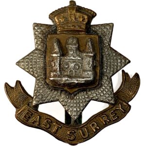 EDWARDIAN East Surrey Regiment Cap Badge - TUDOR CROWN