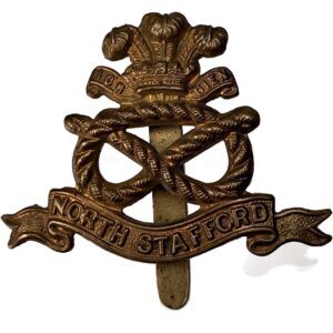WW1 1916 Economy Issue North Staffordshire Regiment ALL BRASS Cap Badge