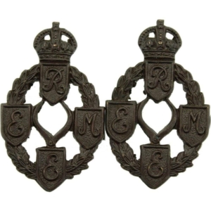 WW2 Royal Electrical & Mechanical Engineers REME Bronze OFFICERS Collar Badge PAIR