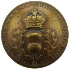 WW1 Queens Own Cameron Highlanders Regiment Scottish Tunic Button - 26mm