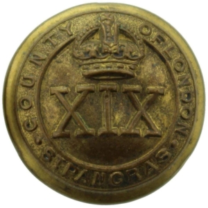 WW1 19th St Pancras Battalion County of London Regiment SMALL Tunic Button - 19mm