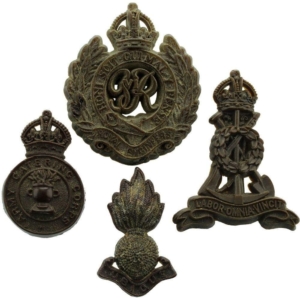 WW2 Royal Artillery, Engineers, Army Catering, Labour Pioneer Corps, PLASTIC Cap Badges Group