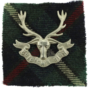 WW2 Seaforth Highlanders Regiment Cap Badge & Tartan Backing - 2X LUGS VERSION