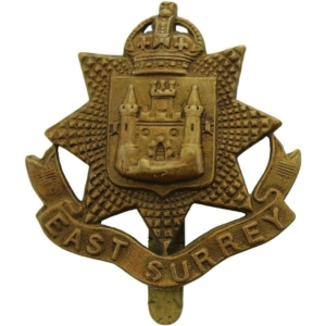 WW1 East Surrey Regiment ALL BRASS Economy Issue Cap Badge