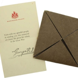 WW1 Death Penny / Memorial Plaque Cardboard Issue Cover & Letter Insert Slip