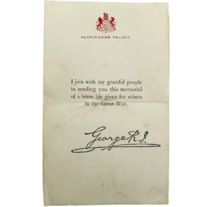 WW1 Death Penny / Memorial Plaque Buckingham Palace Letter Insert Slip