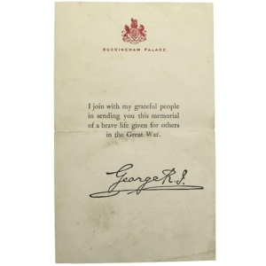 WW1 Death Penny / Memorial Plaque Buckingham Palace Letter Insert Slip