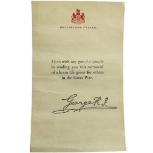 WW1 Death Penny / Memorial Plaque Buckingham Palace Letter Insert Slip