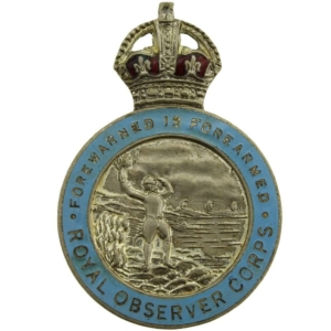 WW2 Royal Observer Corps ROC Lapel Badge - CROWN VERSION