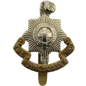 WW1 Royal Sussex Regiment Cap Badge - F.N. B'HAM Makers Mark