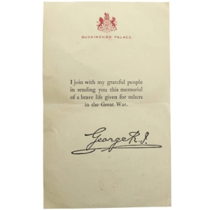 WW1 Death Penny / Memorial Plaque Buckingham Palace Letter Insert Slip
