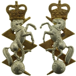 Royal Electrical & Mechanical Engineers REME Collar Badge PAIR - Queens Crown