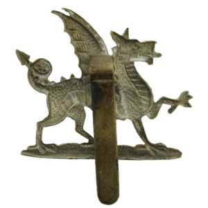WW1 1st Monmouthshire Regiment WHITE METAL Cap Badge - First Pattern