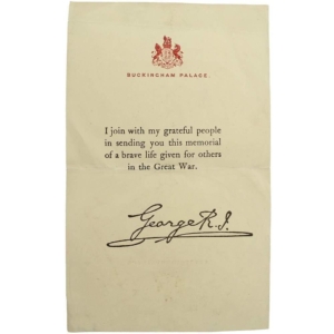 WW1 Death Penny / Memorial Plaque Buckingham Palace Letter Insert Slip