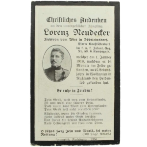 WW1 Austrian Army Soldiers Mourning Death Card