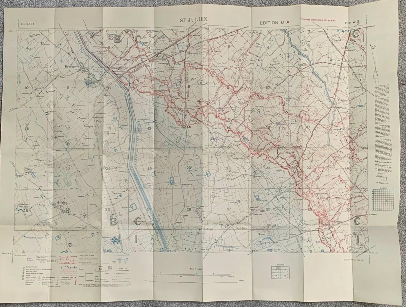 NAMED TRENCHES St Julien Boesinghe YPRES - Trench Map 1:10,000 - 28 NW ...