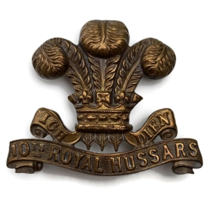 OFFICERS 10th Royal Hussars Regiment BRONZE Officer's Cap Badge
