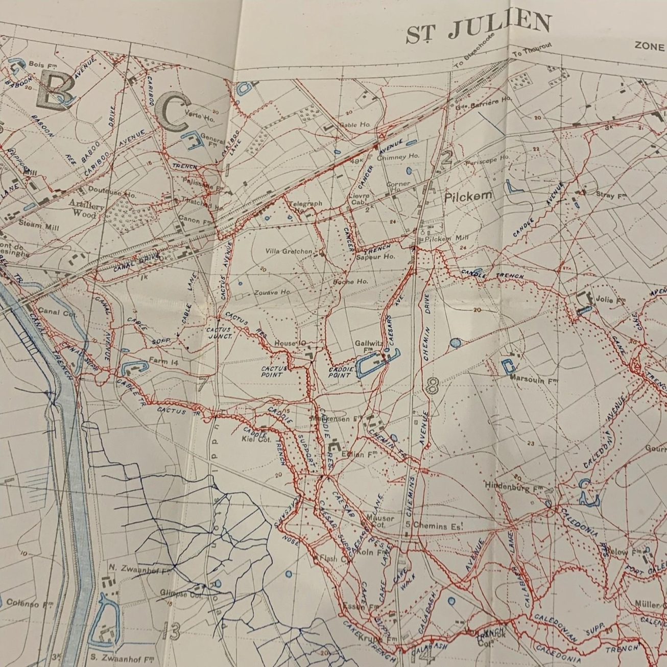 NAMED TRENCHES St Julien Boesinghe YPRES - Trench Map 1:10,000 - 28 NW ...