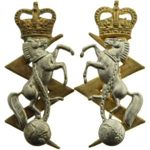 Royal Electrical & Mechanical Engineers REME Collar Badge PAIR - Queens Crown