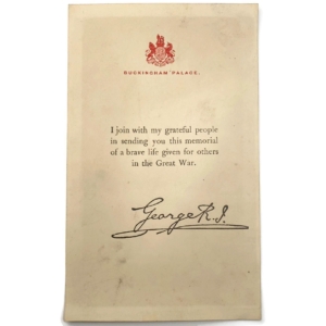 WW1 Death Penny / Memorial Plaque Buckingham Palace Letter Insert Slip & Postal Tube