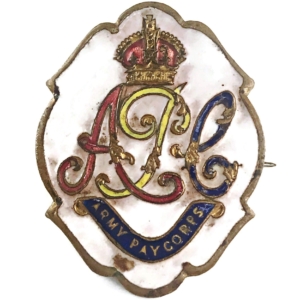 WW1 Army Pay Corps APC PORCELAIN Sweetheart Brooch Badge
