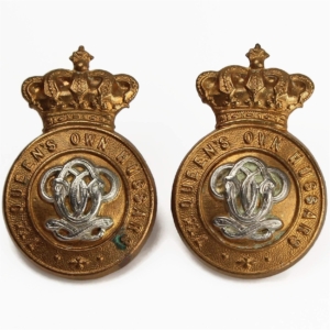 VICTORIAN 7th Queens Own Hussars Regiment (Queen's) Collar Badge PAIR