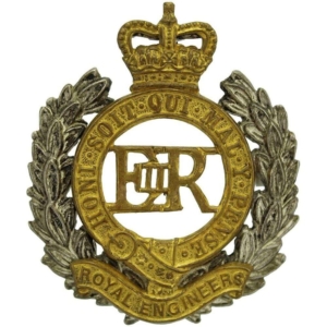 Royal Engineers Corps OFFICERS Gilt Cap Badge - Queens Crown