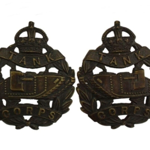 WW1 Royal Tank Corps OFFICERS Bronze Collar Badge PAIR - J.R. GAUNT & SON LD