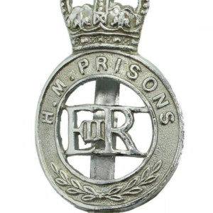 Her Majestys HM Prisons Service Officers Cap Badge FIRMIN LONDON - Queens Crown