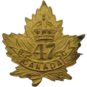 WW1 Canadian 47th Battalion (British Columbia) Canada CEF Collar Badge